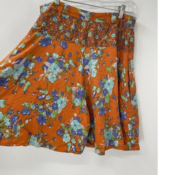 Elevenses by Anthropologie Poppy Floral Orange and Blue A-Line Skirt - Picture 3 of 6